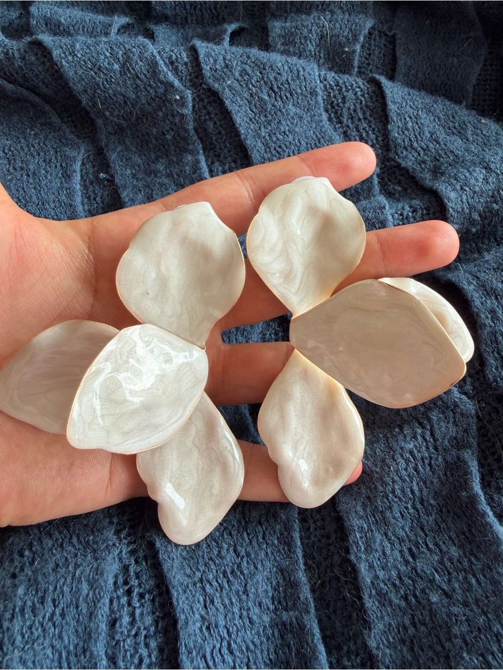 Handcrafted Pearl White Petal Statement Earrings - Women Jewelry